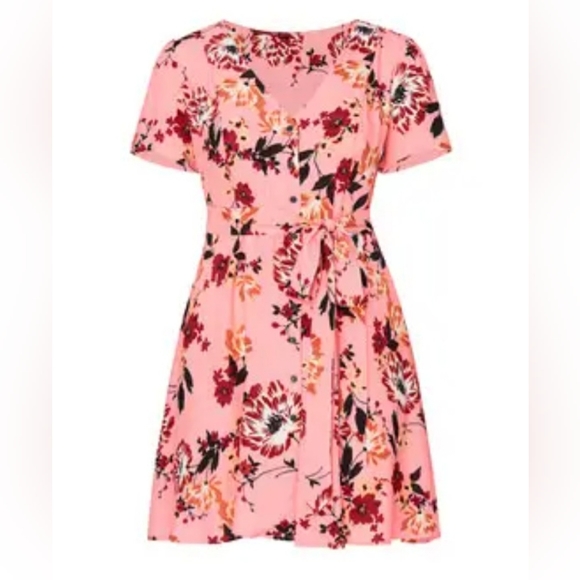 City Chic Botanical Blush Pink Button Dress Size Small 16 - Picture 5 of 7